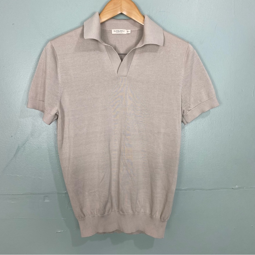 Suitsupply Silk Blend Polo Light Gray/Taupe Sz M